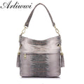 Genuine Leather Embossed Bucket Bag