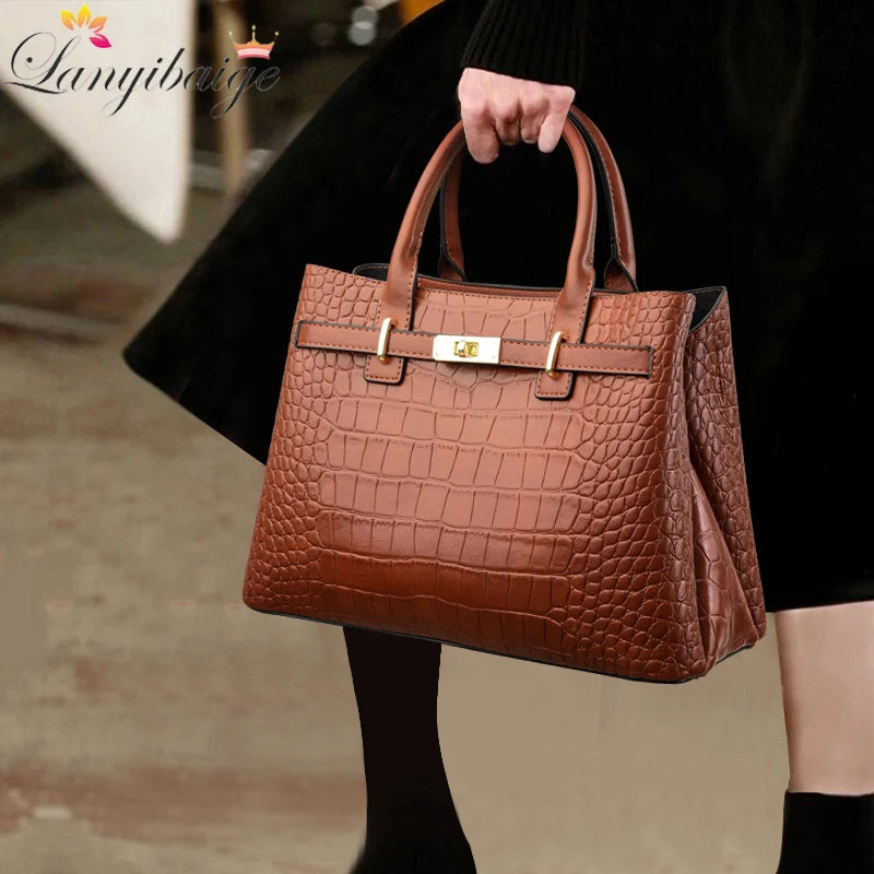Croc-Stripe Three-Compartment Tote