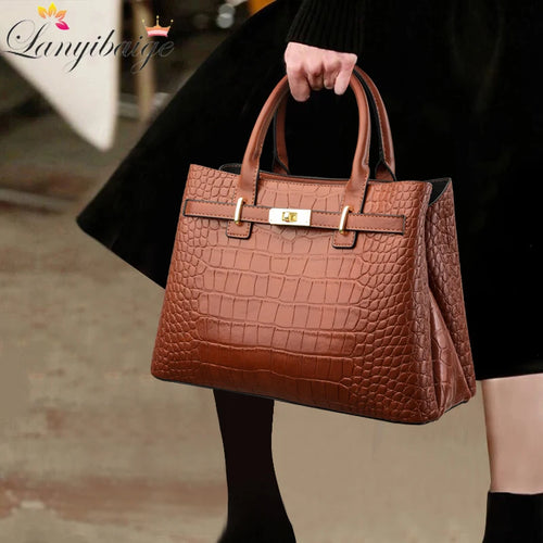 Croc-Stripe Three-Compartment Tote