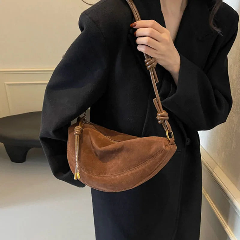 Faux Suede Slouch Shoulder Bag – Women's Underarm Crossbody