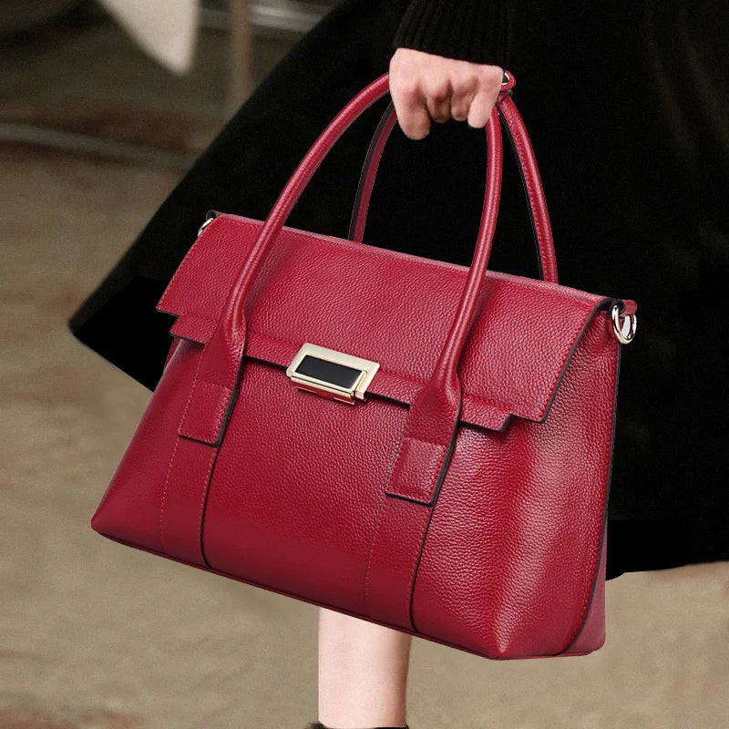 Genuine Leather Briefcase – Women's Cowhide Work Bag